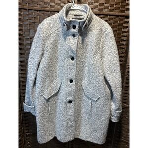 Boucle Wool Blend Coat Gray Button Front Pockets‎ Warm Winter Jacket